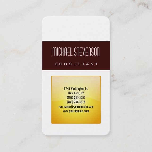 Vertical Rounded Corner Yellow White Business Card (Front)