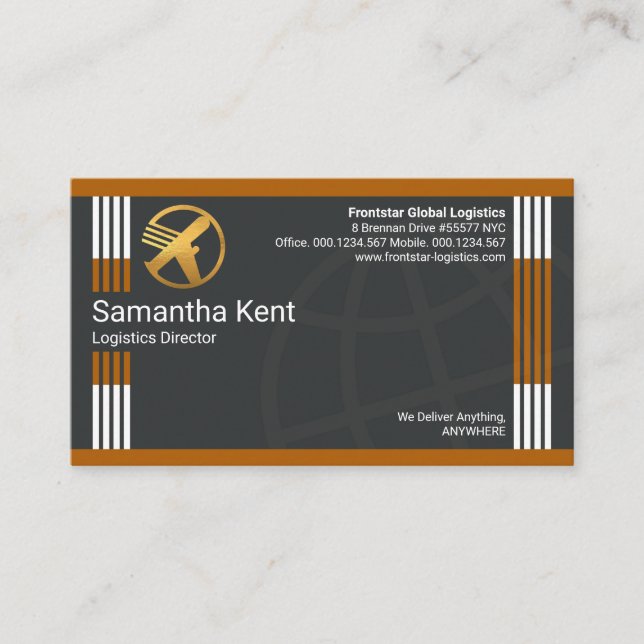Vertical Route Lines Black Global Logistics Business Card (Front)