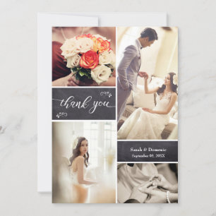 Vertical Rustic Wedding Photo Collage Thank You Card