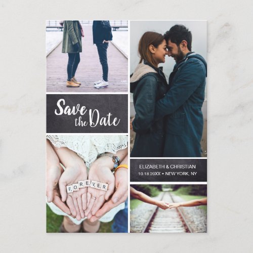 Vertical Save the Date Multi Photo Collage Custom Announcement Postcard