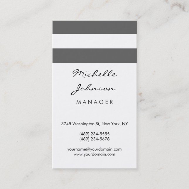 Vertical Script Gray White Pattern Business Card (Front)
