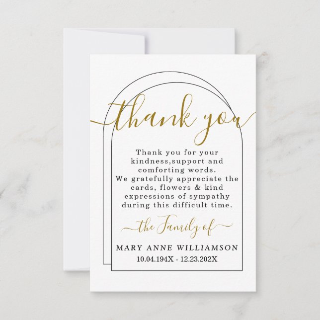 Vertical Script Minimal Funeral Thank You Card (Front)