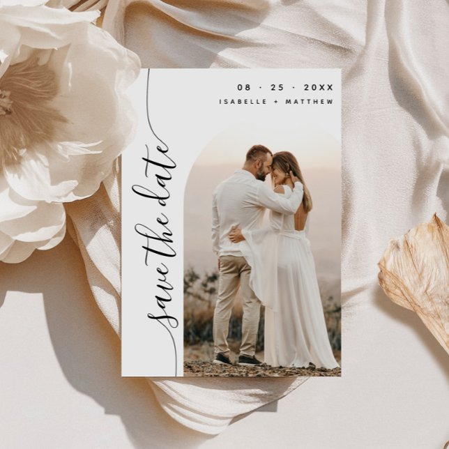 Vertical Script Photo Arch Wedding Save The Date (Creator Uploaded)
