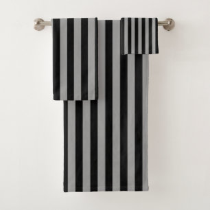 Vertical Silver and Black Stripes Bath Towel Set