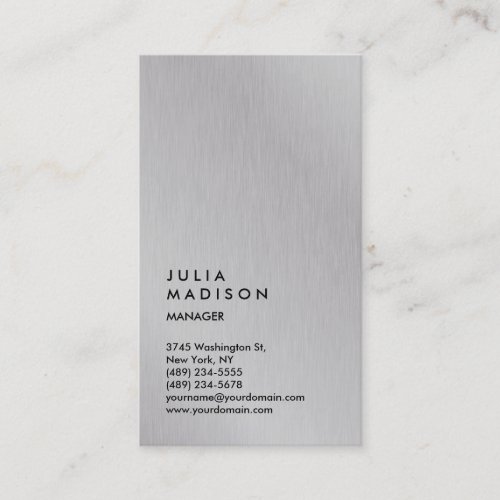 Vertical Silver Gray Trendy Manager Consultant Business Card