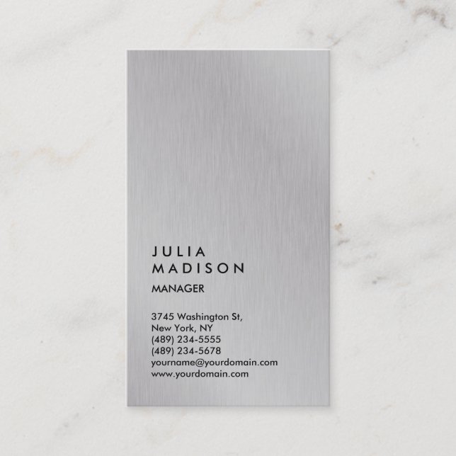 Vertical Silver Gray Trendy Manager Consultant Business Card (Front)