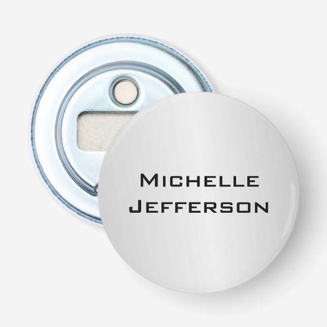 Vertical Silver Grey Stylish Trendy Modern Name Bottle Opener (Front)