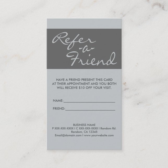 Vertical simple gray refer a friend cards (Front)