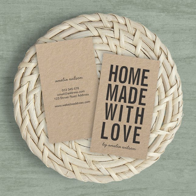 Vertical Simple Rustic Homemade With Love Kraft Business Card (Creator Uploaded)