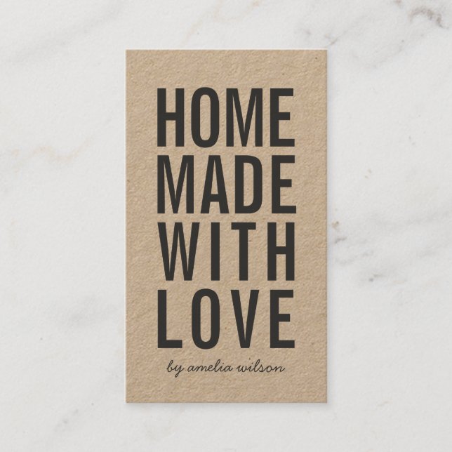 Vertical Simple Rustic Homemade With Love Kraft Business Card (Front)
