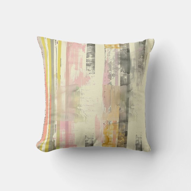 Vertical sketched artistic lines pink grey yellow throw pillow (Front)
