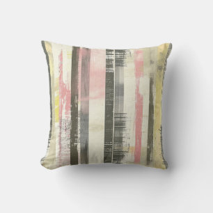 Vertical sketched artistic lines pink grey yellow throw pillow
