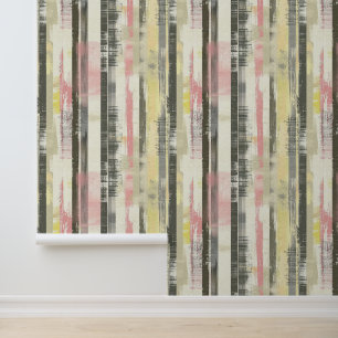 Vertical sketched artistic lines pink grey yellow wallpaper