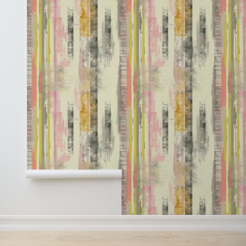 Vertical sketched artistic lines pink grey yellow  wallpaper 