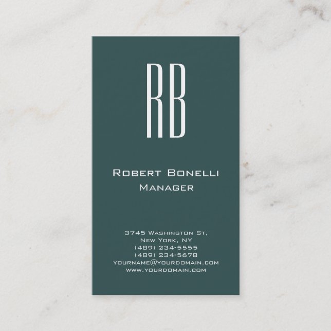 Vertical Slate Gray Modern Monogram Business Card (Front)