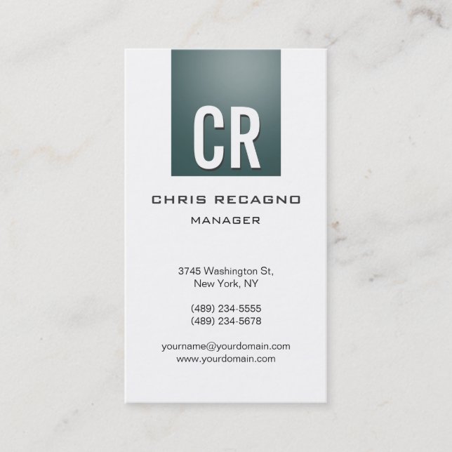 Vertical Slate Gray White Background Business Card (Front)