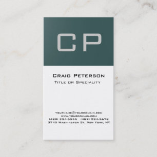Vertical Slate Gray White Monogram Business Card