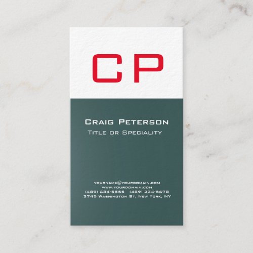 Vertical Slate Gray White Monogram Luxury Premium Business Card