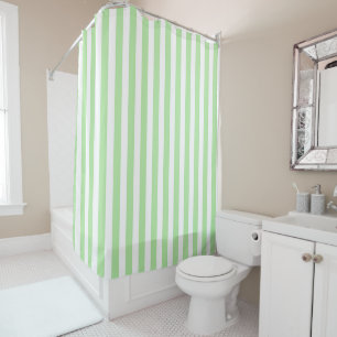 Vertical Soft Green and White Stripes Shower Curtain