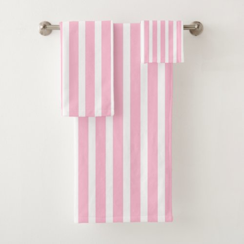 Vertical Soft Pink and White Stripes Bath Towel Set
