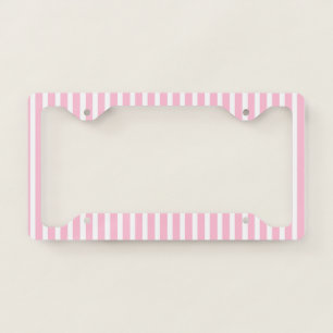 Vertical Soft Pink and White Stripes License Plate Frame