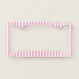 Vertical Soft Pink and White Stripes License Plate Frame