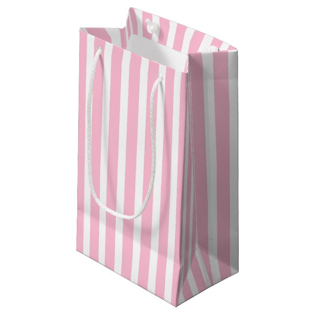 Vertical Soft Pink and White Stripes Small Gift Bag (Front Angled)
