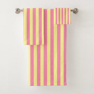 Vertical Soft Yellow and Pink Stripes Bath Towel Set
