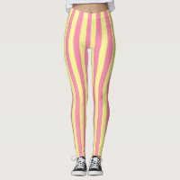 Vertical Soft Yellow and Pink Stripes Leggings