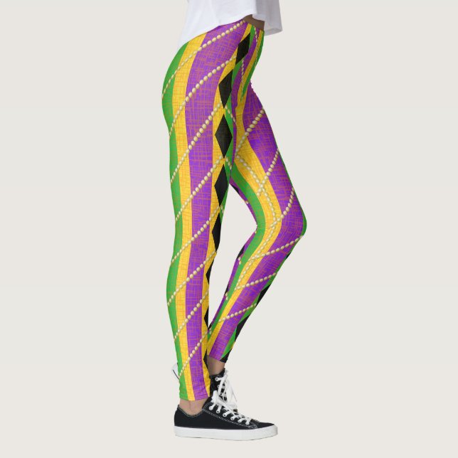 Vertical Stripe Harlequin Mardi Gras Colors Leggings (Right)