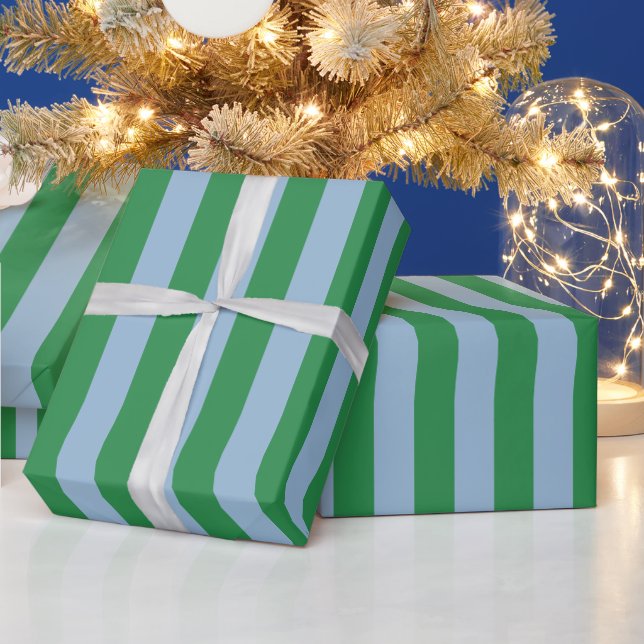 Vertical Stripe Pattern in Green and Light Blue Wrapping Paper (Holidays)