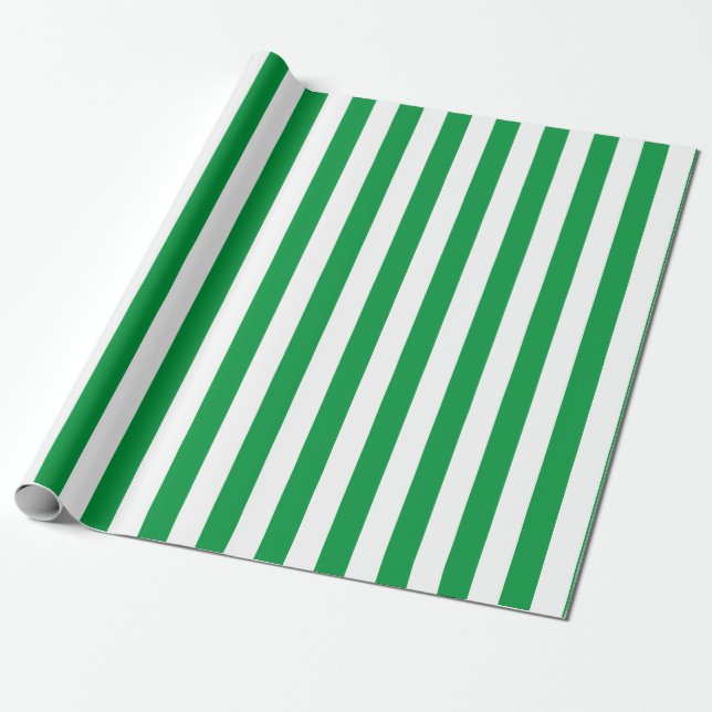 Vertical Stripe Pattern in Green and White Wrapping Paper (Unrolled)