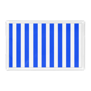 Vertical Stripe Sailor Blue & White Pattern Acrylic Tray
