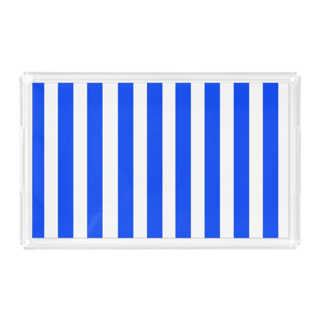 Vertical Stripe Sailor Blue & White Pattern Acrylic Tray (Front)