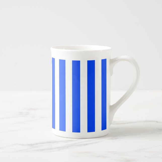 Vertical Stripe Sailor Blue & White Pattern Bone China Mug (Right)