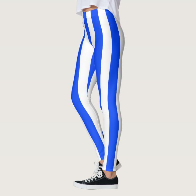 Vertical Stripe Sailor Blue & White Pattern Leggings (Left)