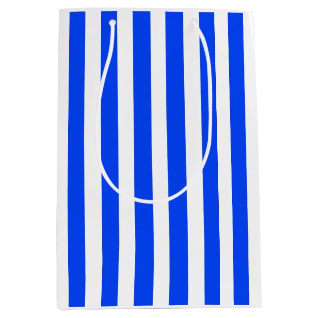 Vertical Stripe Sailor Blue & White Pattern Medium Gift Bag (Front)