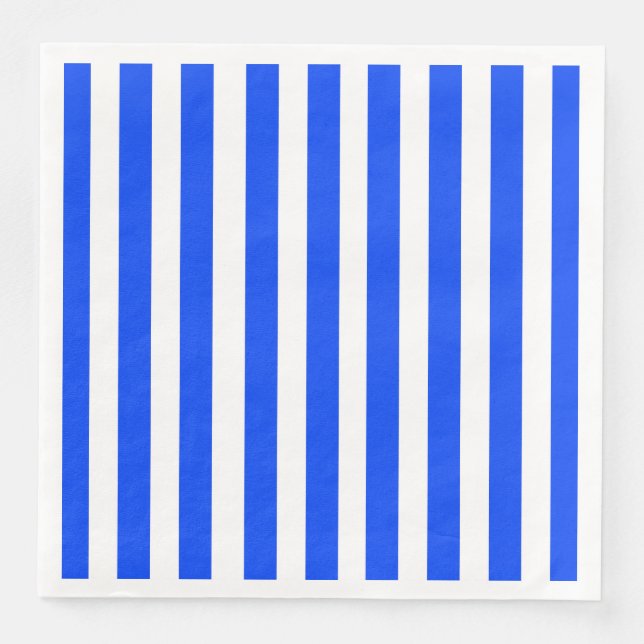Vertical Stripe Sailor Blue & White Pattern Paper Dinner Napkins (Front)