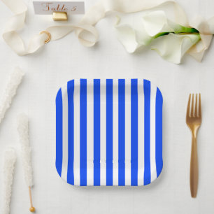 Vertical Stripe Sailor Blue & White Pattern Paper Plates