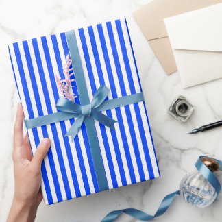 Vertical Stripe Sailor Blue & White Pattern Wrapping Paper