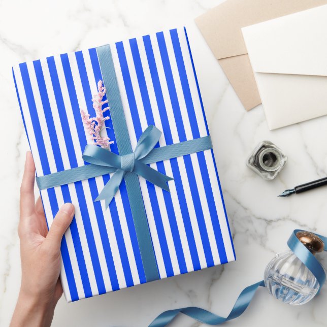 Vertical Stripe Sailor Blue & White Pattern Wrapping Paper (Gifting)