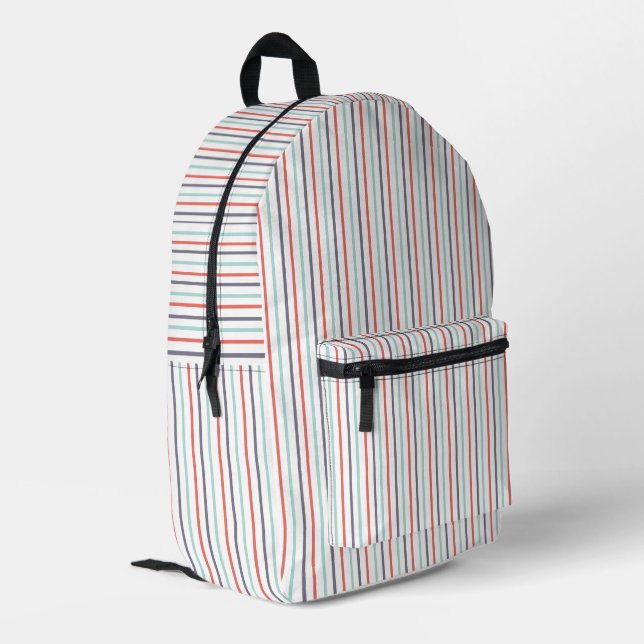 Vertical Stripe White School Backpack (Back Corner Left)