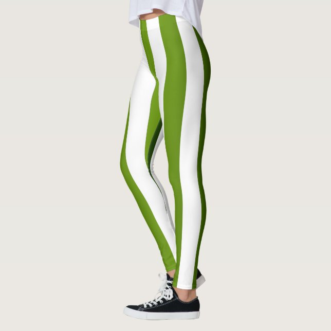 Vertical Striped Designer ~ Green ~ White ~ Leggings (Left)