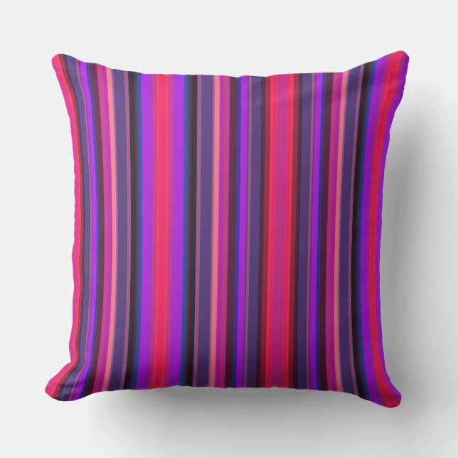 Vertical striped pattern red purple tones outdoor pillow (Front)