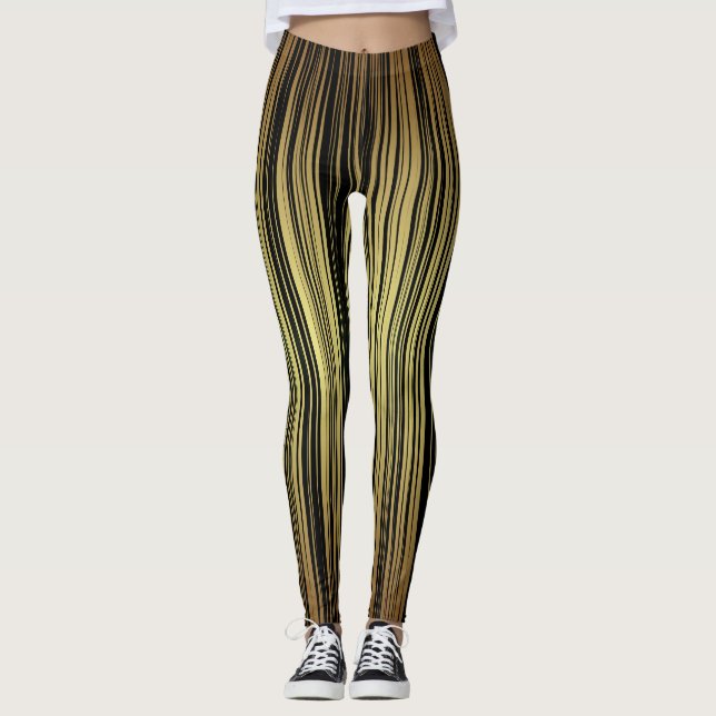 Vertical striped pattern yellow black colors leggings (Front)