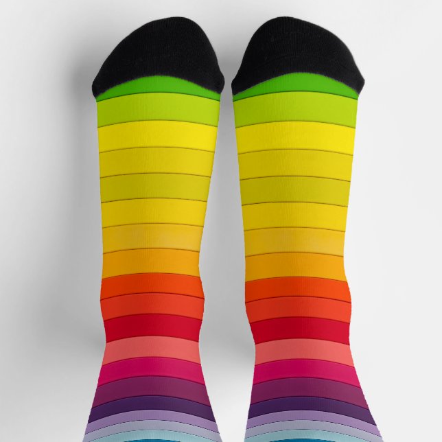 Vertical Striped Rainbow, Lined Pattern Socks (Top)