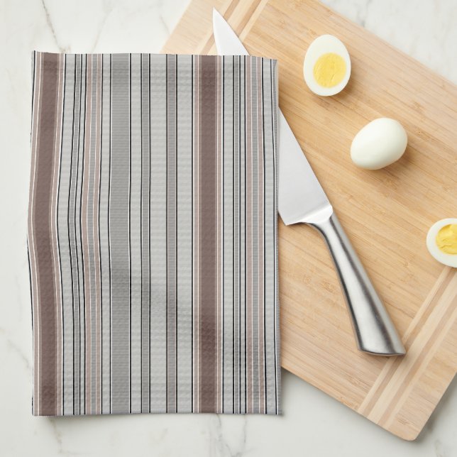  vertical striped textured pattern in grey brown  kitchen towel (Quarter Fold)
