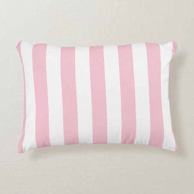 Vertical Stripes Baby Pink And White Striped Accent Pillow (Front)