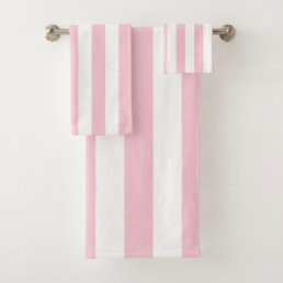 Vertical Stripes Baby Pink And White Striped Bath Towel Set