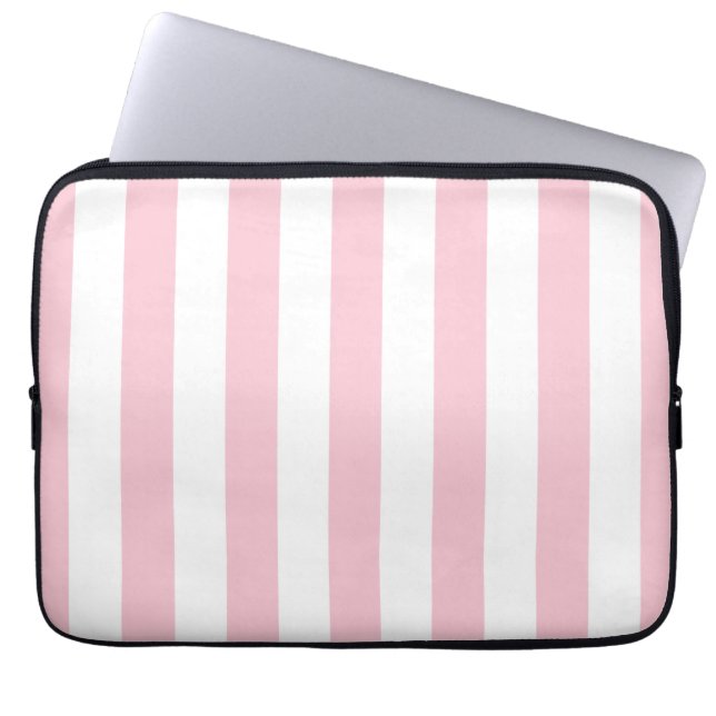 Vertical Stripes Baby Pink And White Striped Laptop Sleeve (Front)